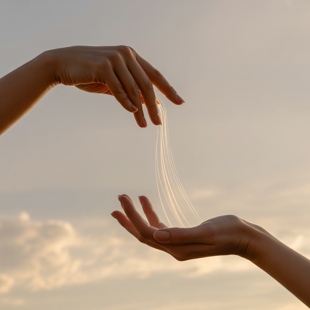 Hands exchanging golden light representing financial abundance and safe money flow.